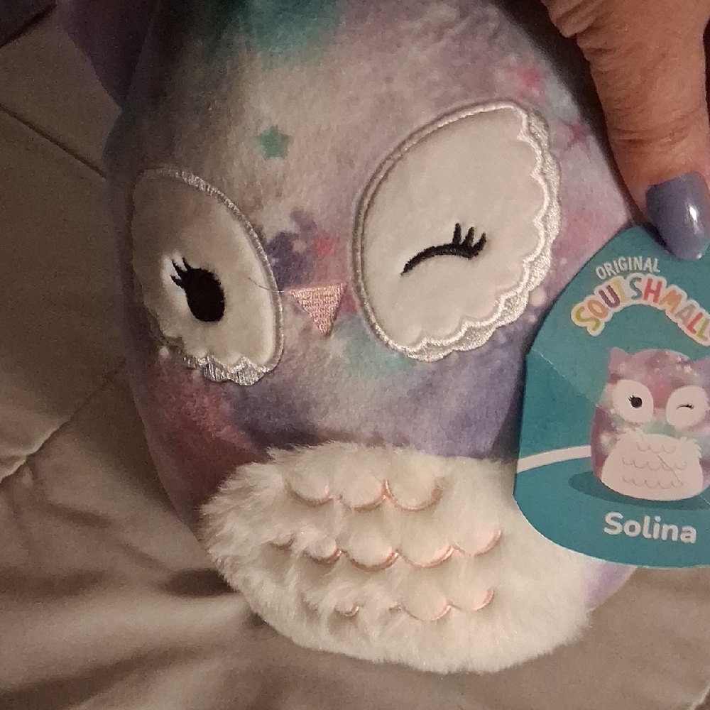 Squishmallows Solina Plush Owl - Purple Multicolor with White Accents